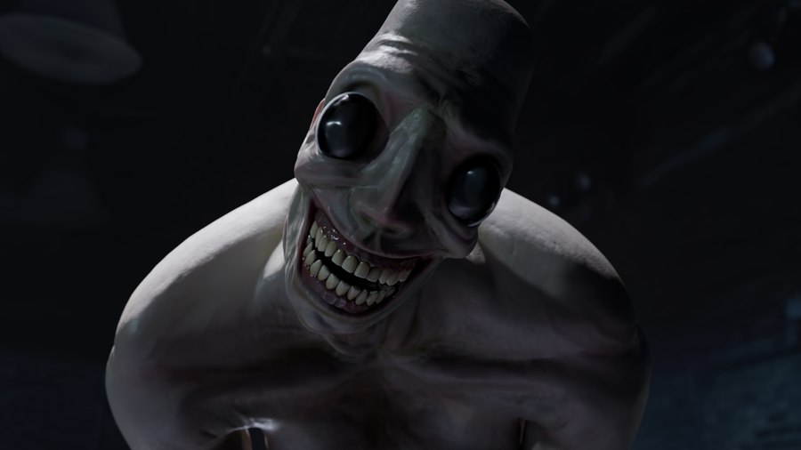 Gone Wrong poster — a grinning, hollow-eyed creature looms in a dark room